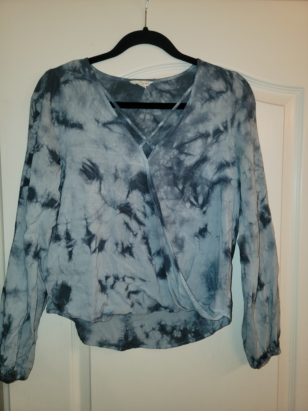 Aeropostale Blue Tie-Dye Wrap Blouse with Crisscross Neck